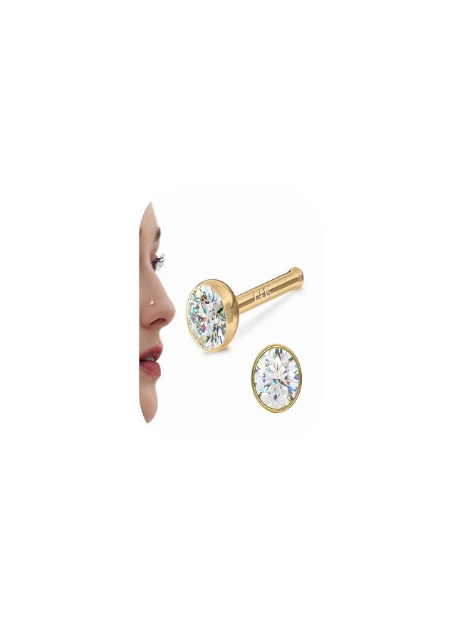 GEMQUEEN 14K Gold Nose Rings Studs : Solid Gold 18G Straight Nose Rings Simulated Diamond CZ Nose Studs Hypoallergenic Nose Piercings for Women Men 3mm - Image 1